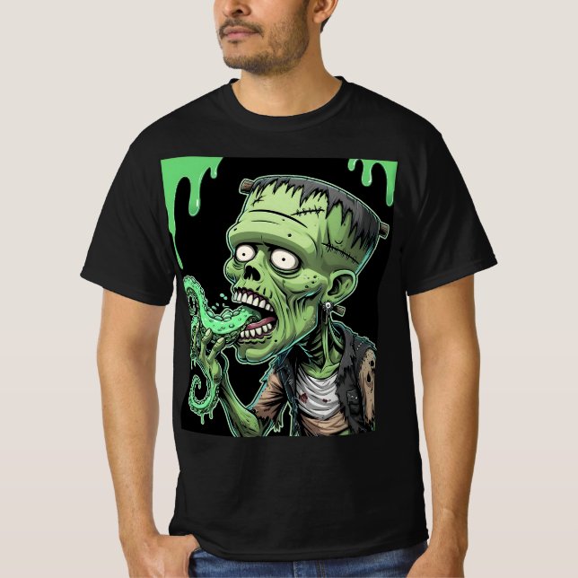 Camiseta Horror Halloween Zombie: A pizza de Frankenstein n (Frente)