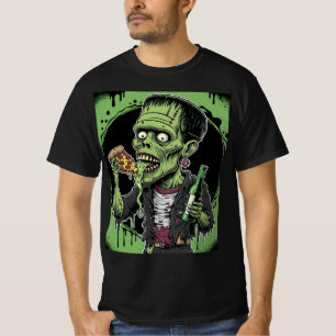 Camiseta Horror Halloween Zombie: Frankenstein Pizza Horror
