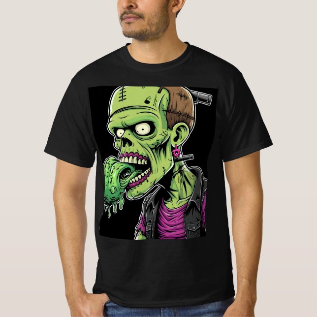 Camiseta Horror Halloween Zombie: Pizza de Frankenstein (Frente)