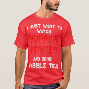 Camiseta Horror Movie Shirt Bubble Tea Lover Assistindo Hor