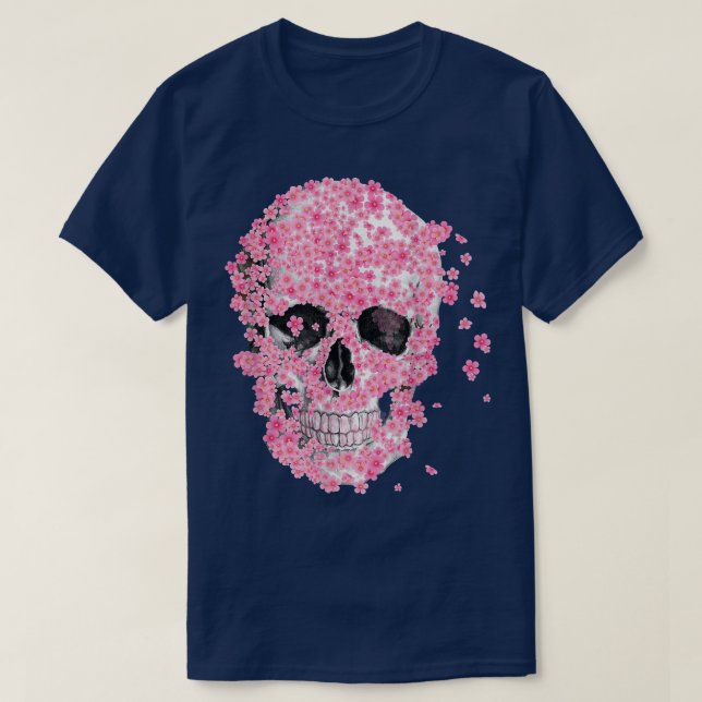 Camiseta , Horror Skull Cherry Blossom, Japanese Sakura  (Frente do Design)