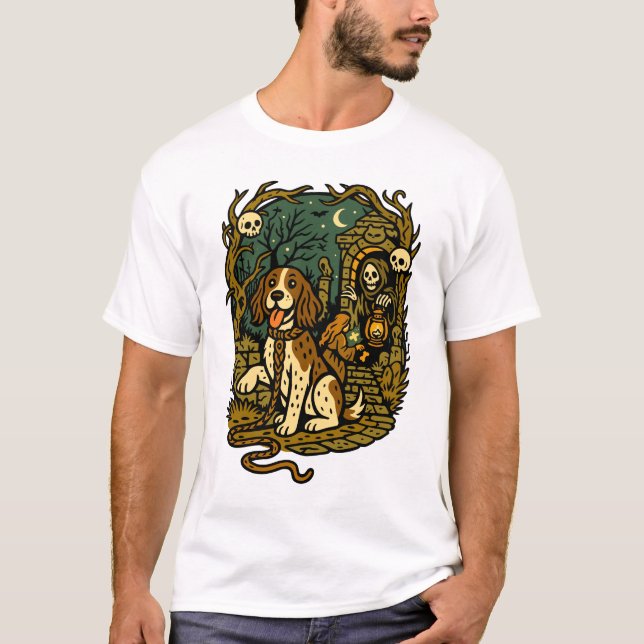 Camiseta Horror Spooky Skeleton Dog Aesthetic (Frente)