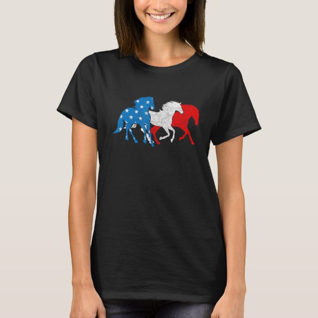 Camiseta Horse American Flag Heart 4 De Julho Usa Patrioti (Frente)