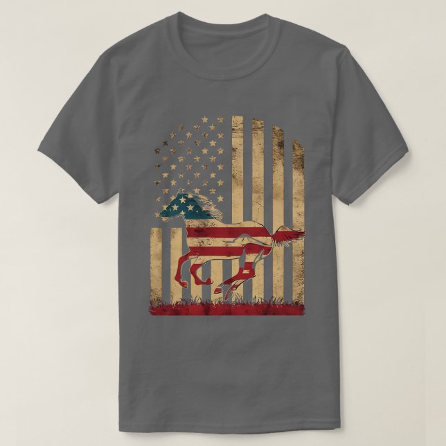 Camiseta Horse American Flag USA 4 de julho Men Boy (Frente do Design)