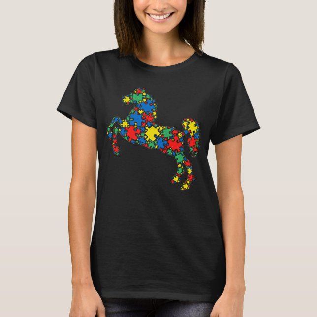 Camiseta Horse Autism Puzzle for Women Men Kids Autism Awar (Frente)