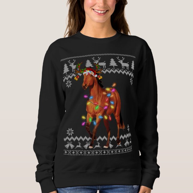 Camiseta Horse Christmas Lights Santa Hat Ornament (Frente)