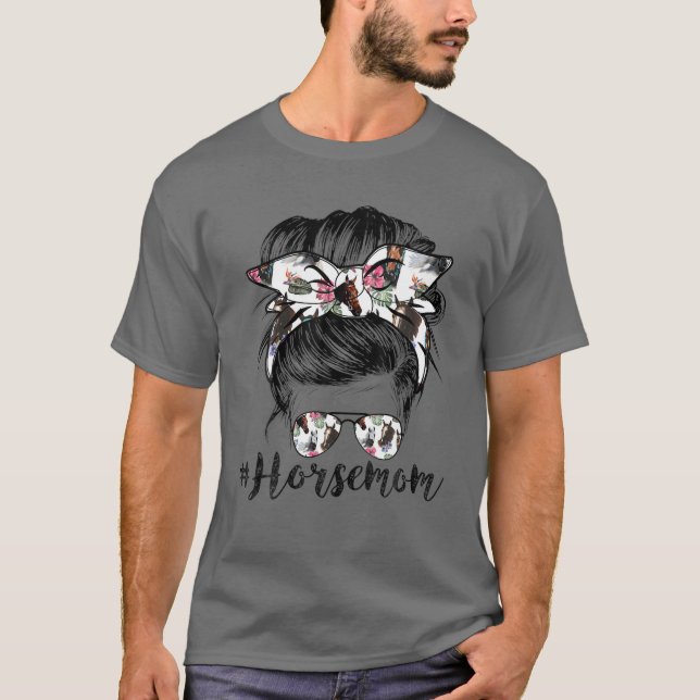 Camiseta Horse Mom Messy Hair In Bun Bandana Mothers Day (Frente)