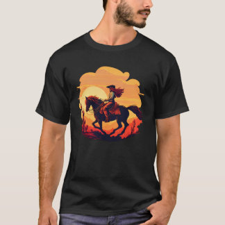 Camiseta Horse Rider  Retro Vintage Sunset Horse Girl Graph