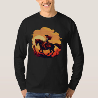 Camiseta Horse Rider  Retro Vintage Sunset Horse Girl Graph