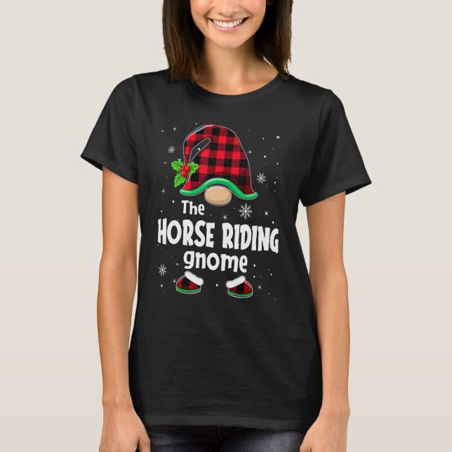 Camiseta Horse Riding Gnome Buffalo Plaid Christmas Matchin (Frente)
