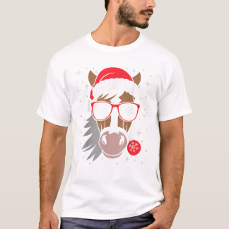 Camiseta Horseback Riding Xmas Santa Hat Natal