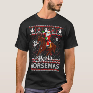 Camiseta Horsemas felizes Papai Noel Cavalo Andando Horso S