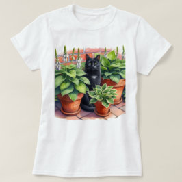 Camiseta Hosta Garden e Black Cat Watercolor