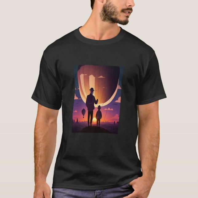 Camiseta Hot Air Balloon Exploring Dad And Child In Hot Air (Frente)