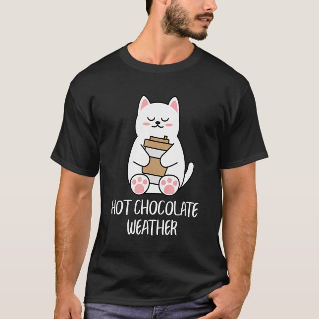 Camiseta Hot Chocolate Weather Cocoa Cute Cat (Frente)