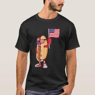 Camiseta Hot Dog American Flag 4 de julho Verão Patriótico 