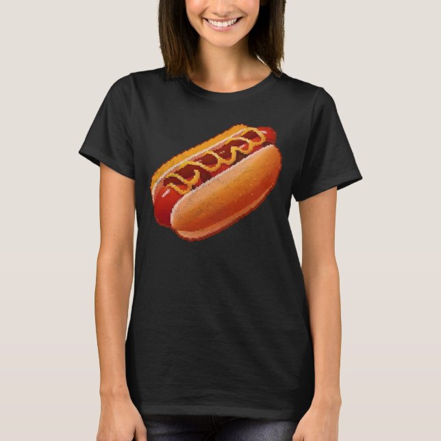 Camiseta Hot Dog Pixel 8 bits Retro Hungry Byte Grille Comi (Frente)