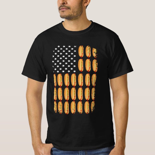 Camiseta Hot Dog USA American Flag 4 de julho Patriotic Ind (Frente)