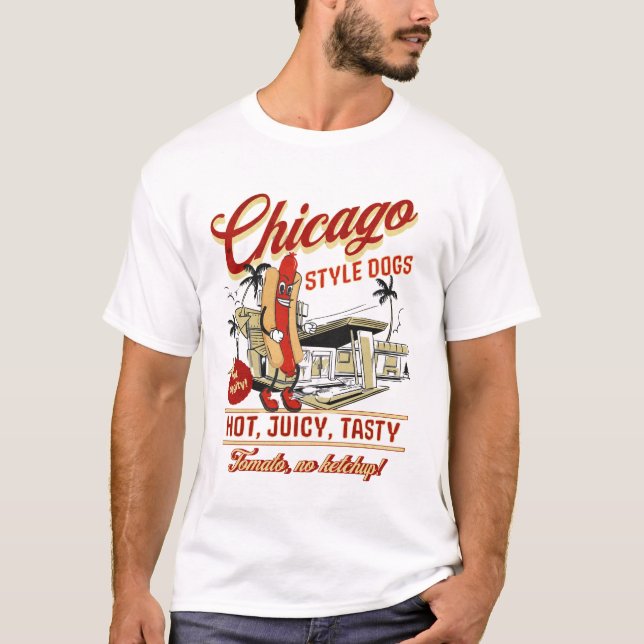 Camiseta Hot Dogs do Estilo Retro Chicago (Frente)