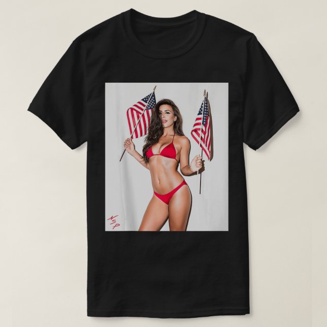 Camiseta Hot Girl on  for Men  Sey Latina Patriotic US Flag (Frente do Design)