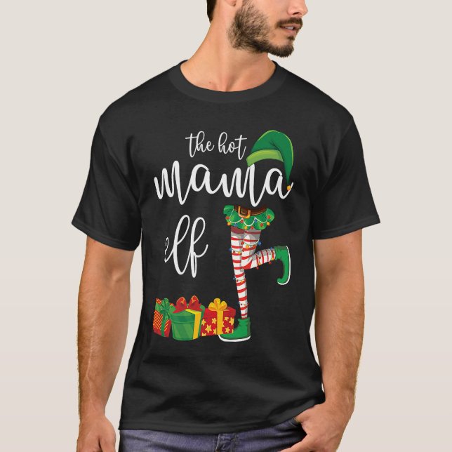 Camiseta Hot Mama Elf Matching Family Group Christmas Party (Frente)