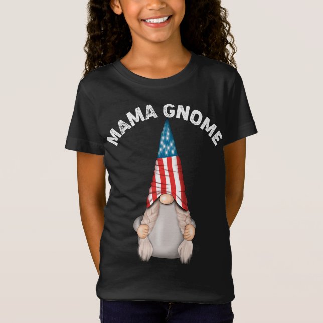 Camiseta Hot Mama Gnomo Family Engraçado Bandeira Americana (Frente)