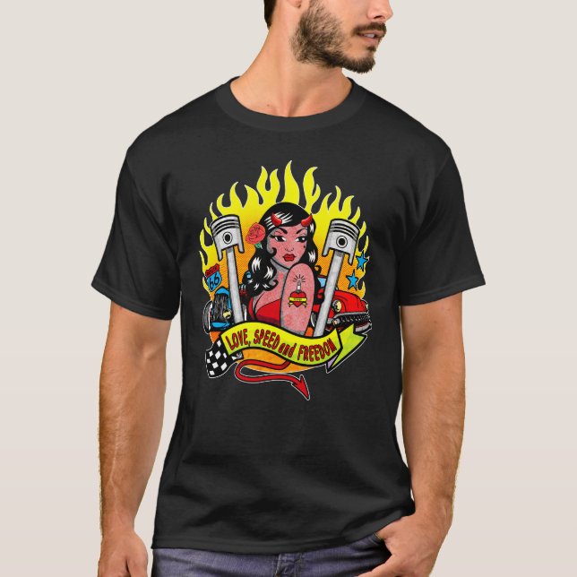 Camiseta Hot Rods and Devil Pinup (Frente)
