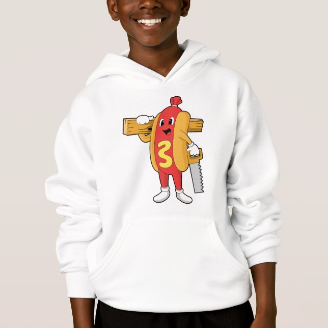 Camiseta Hotdog como carpinteiro com serra e madeira (Frente)