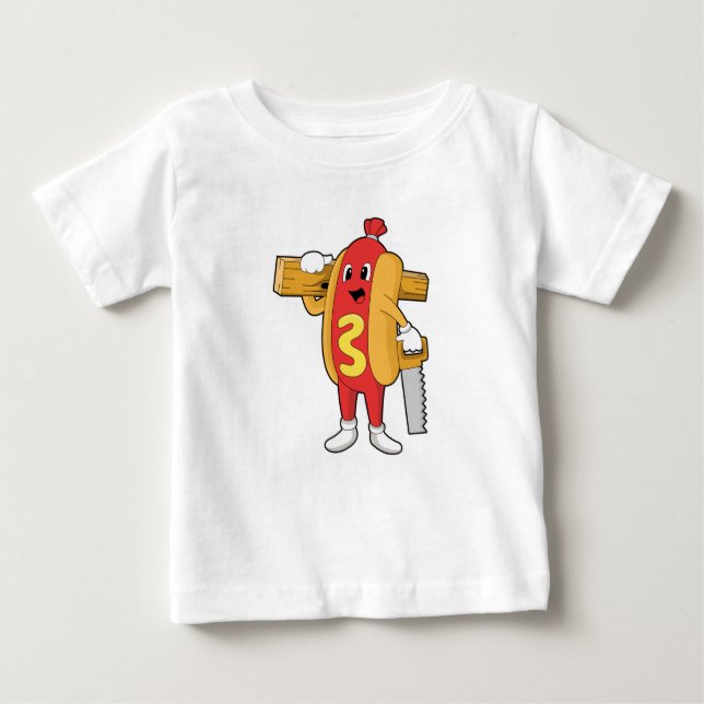 Camiseta Hotdog como carpinteiro com serra e madeira (Frente)