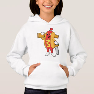 Camiseta Hotdog como carpinteiro com serra e madeira