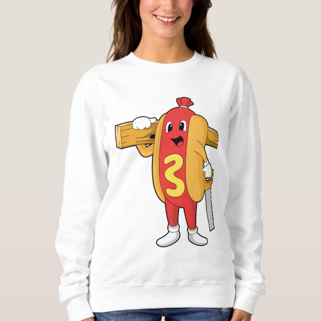 Camiseta Hotdog como carpinteiro com serra e madeira (Frente)