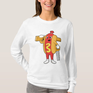 Camiseta Hotdog como carpinteiro com serra e madeira