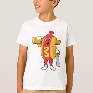 Camiseta Hotdog como carpinteiro com serra e madeira