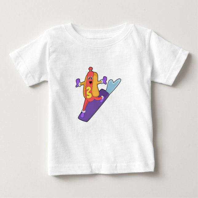 Camiseta Hotdog como Snowboarder com Sonowboard (Frente)