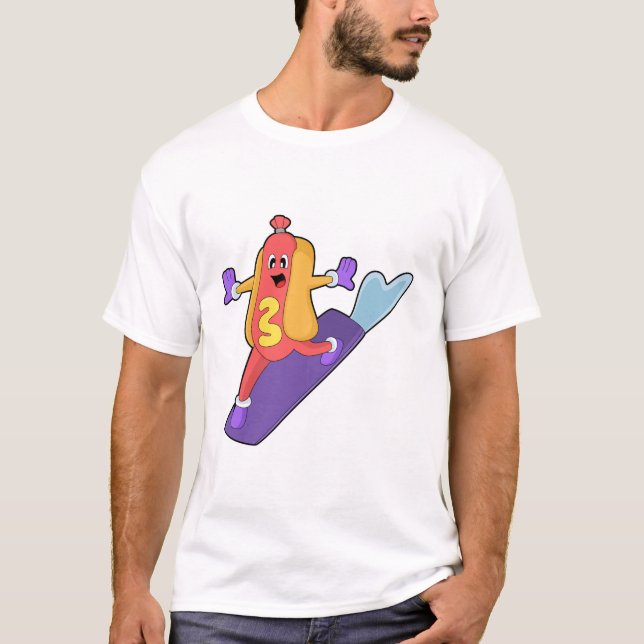 Camiseta Hotdog como Snowboarder com Sonowboard (Frente)