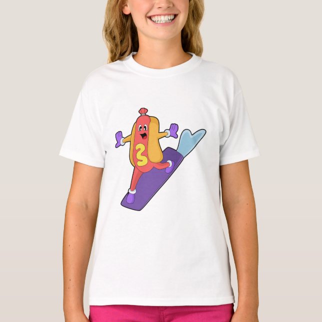 Camiseta Hotdog como Snowboarder com Sonowboard (Frente)