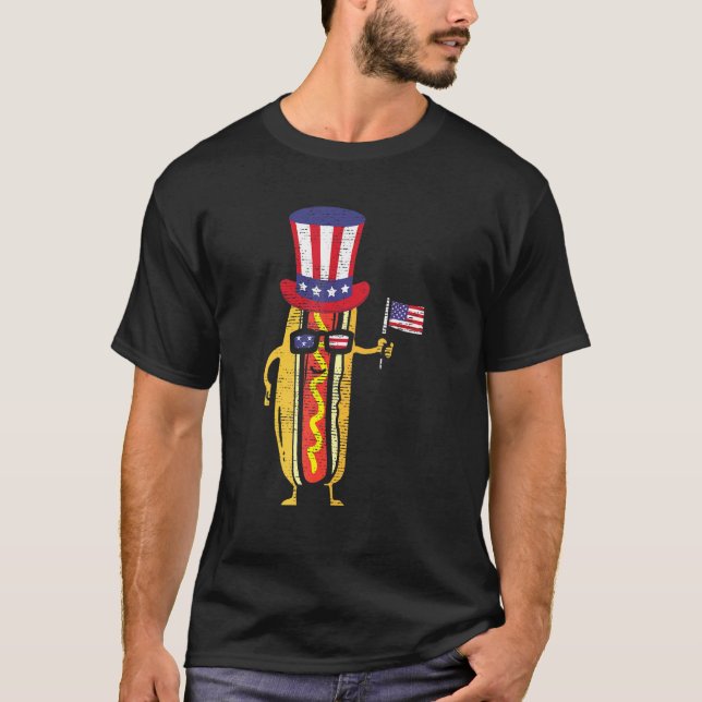 Camiseta Hotdog Sunglass American Flag Usa 4 De Julho Fo (Frente)