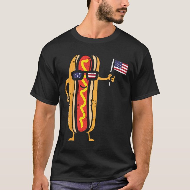 Camiseta Hotdog Sungles American Flag Usa Engraçado 4 De Ju (Frente)