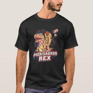 Camiseta Hotdog T Rex Dinossaur 4 de julho Amerisaurus Funn