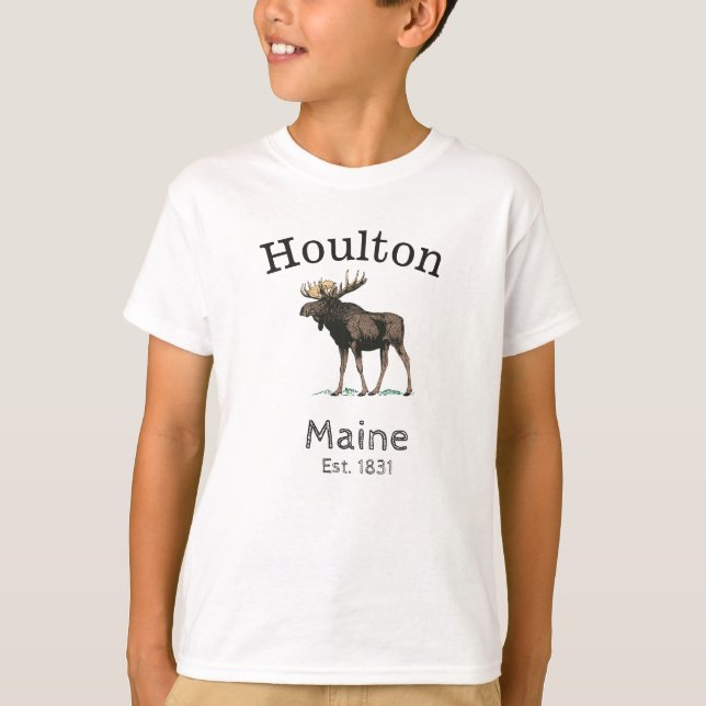 Camiseta Houlton Maine, Moose, do menino (Frente)