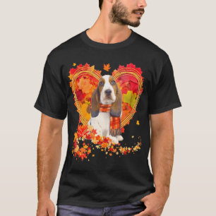 Camiseta Hound Basset Com Coração Feita De Folhas De Outono