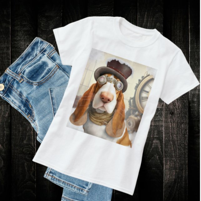 Camiseta Hound Basset Steampunk (Steampunk Basset Hound T-Shirt- Cute and fun for all my hound lovers out there. )