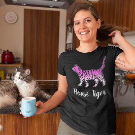 Camiseta House Tiger Engraçado Gata Rosa