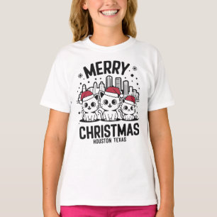 Camiseta Houston City Texas Merry Christmas Cats EUA