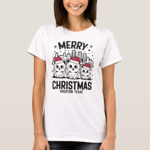Camiseta Houston City Texas Merry Christmas Cats EUA