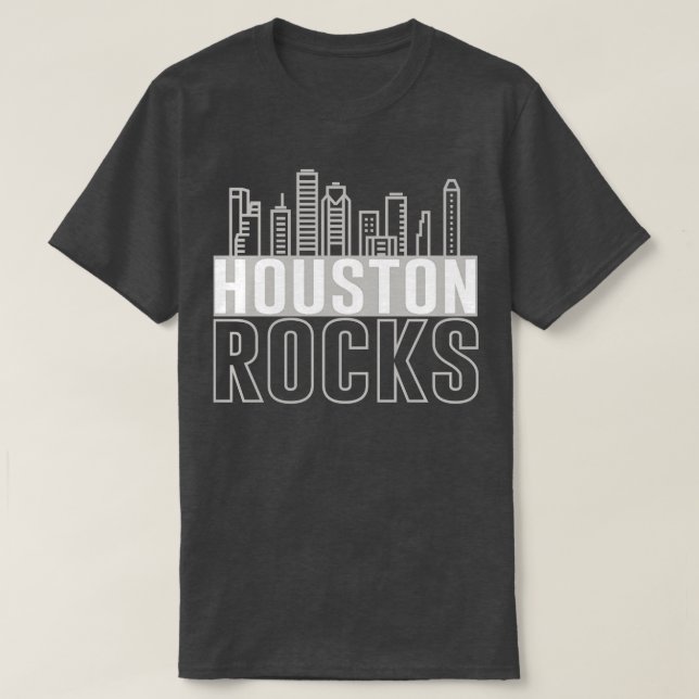 Camiseta Houston Rocks Texas City Skyline (Frente do Design)