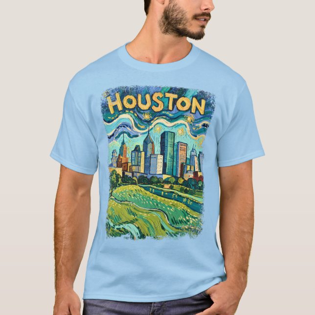 Camiseta Houston Skyline Colorful Van Gogh Cityscape (Frente)