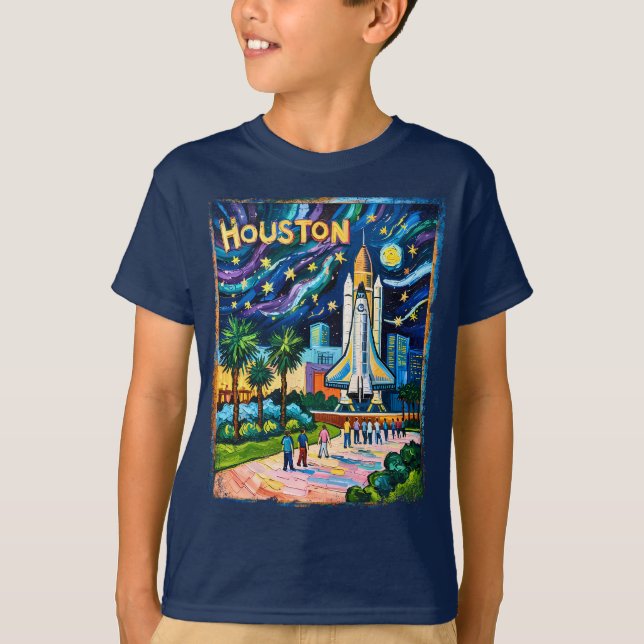Camiseta Houston Skyline Space Center Rocket Van Gogh Kids (Frente)