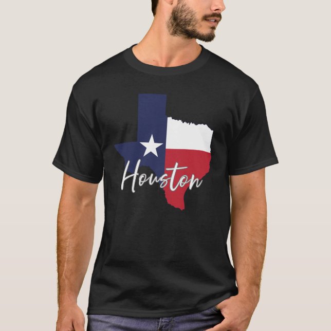 Camiseta Houston, Texas Flag Map Men's Black (Frente)