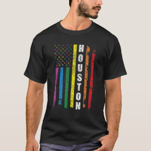 Camiseta Houston Texas Us American Flag Rainbow Gay Lgbt Pr